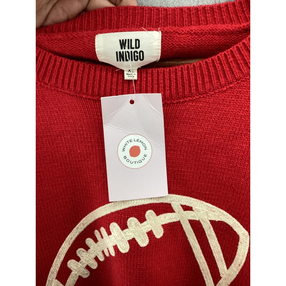 Wild Indigo Womens Red Football Graphic Crewneck Sweater XL GW22FB Game Day Knit - Picture 3 of 5